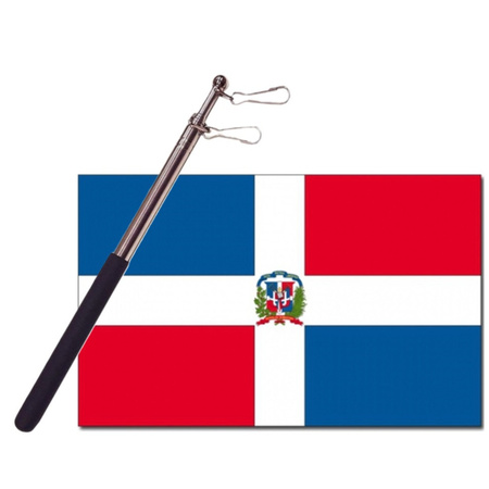 Landen vlag Dominicaanse Republiek - 90 x 150 cm - met compacte draagbare telescoop vlaggenstok