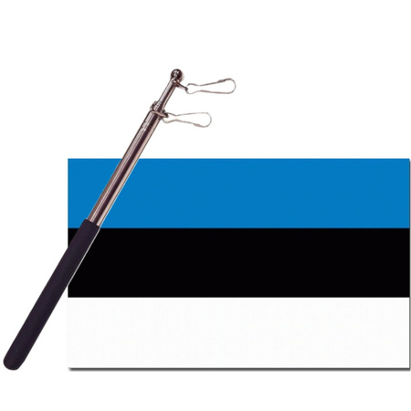 Landen vlag Estland - 90 x 150 cm - met compacte draagbare telescoop vlaggenstok - supporters