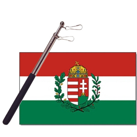 Landen vlag Hongarije - 90 x 150 cm - met compacte draagbare telescoop vlaggenstok - supporters