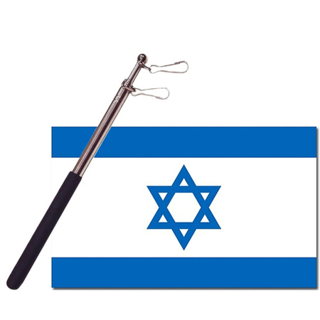 Country flag Israel - 90 x 150 cm - with compact telescoop stick - waveflags for supporters