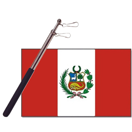 Landen vlag Peru - 90 x 150 cm - met compacte draagbare telescoop vlaggenstok - supporters