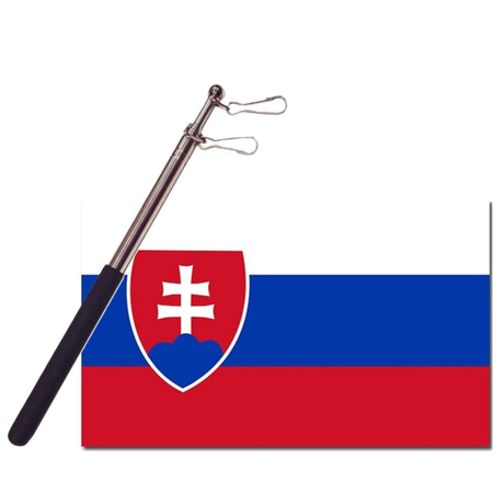 Landen vlag Slowakije - 90 x 150 cm - met compacte draagbare telescoop vlaggenstok - supporters