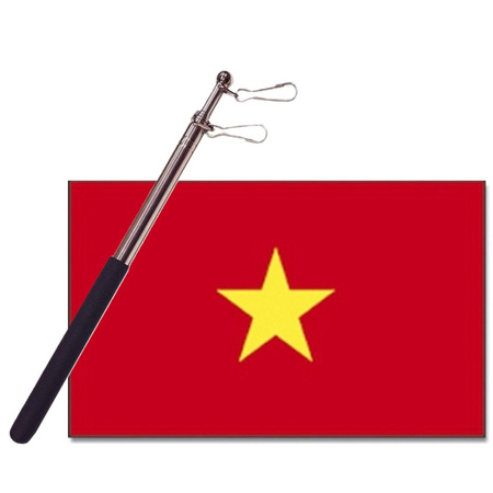 Landen vlag Vietnam - 90 x 150 cm - met compacte draagbare telescoop vlaggenstok - supporters