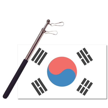 Landen vlag Zuid Korea - 90 x 150 cm - met compacte draagbare telescoop vlaggenstok - supporters