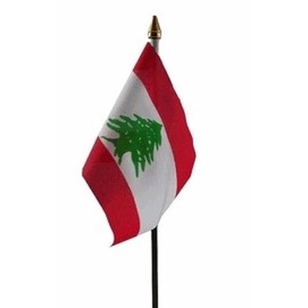 Libanon tafelvlaggetje 10 x 15 cm met standaard