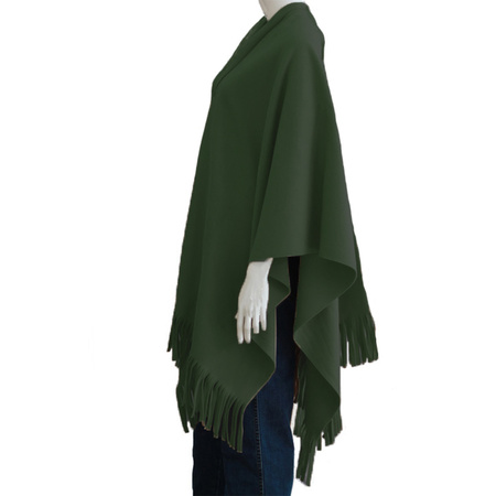 Luxe omslagdoek/poncho -  donker groen - 180 x 140 cm - fleece - Dameskleding accessoires