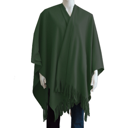 Luxe omslagdoek/poncho -  donker groen - 180 x 140 cm - fleece - Dameskleding accessoires
