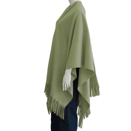 Luxe omslagdoek/poncho - mosgroen - 180 x 140 cm - fleece - Dameskleding accessoires