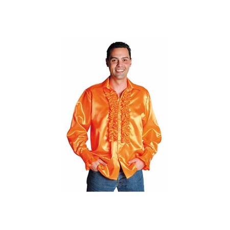 Orange satin shirt with ruffles for men