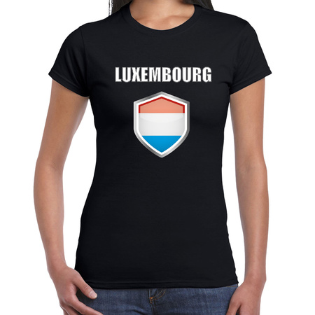 Luxemburg landen supporter t-shirt met Luxemburgse vlag schild zwart dames