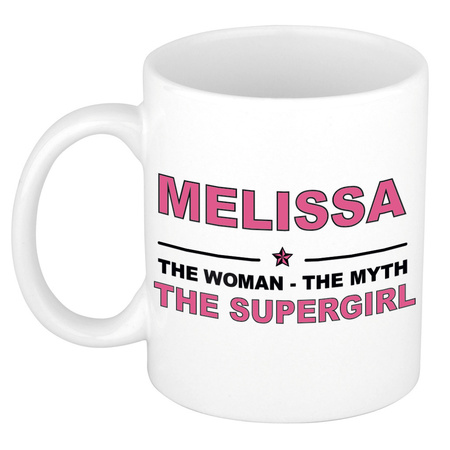 Melissa The woman, The myth the supergirl bedankt cadeau mok/beker 300 ml keramiek