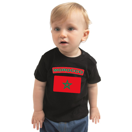 Morocco t-shirt met vlag Marokko zwart voor babys
