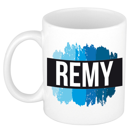 Name mug Remy with blue paint marks  300 ml