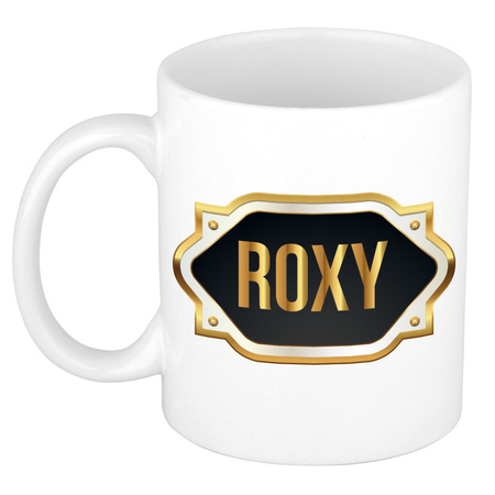 Naam cadeau mok / beker Roxy met gouden embleem 300 ml