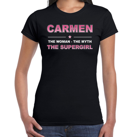 Naam cadeau t-shirt / shirt Carmen - the supergirl zwart voor dames