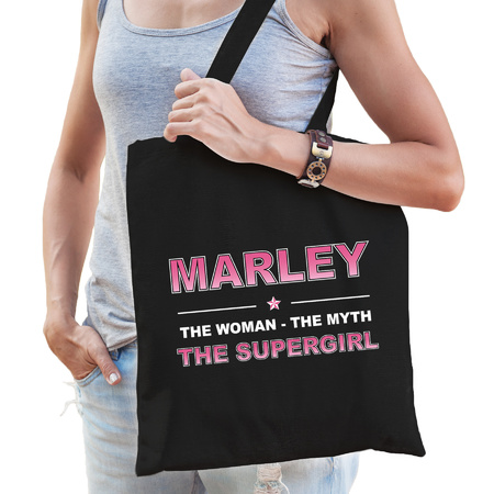 Naam cadeau tas Marley - the supergirl zwart voor dames