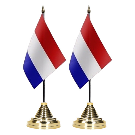 Netherlands/holland table flag - set 10x - 10 x 15 cm - with base - polyester fabric