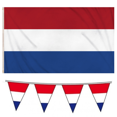 The Netherlands flags set - flag 90 x 150 cm/bunting flags 10 meters