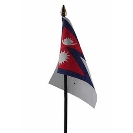 2x stuks Nepal tafelvlaggetjes 10 x 15 cm met standaard