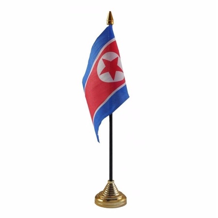 North Korea table flag 10 x 15 cm with base