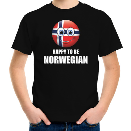 Noorwegen Emoticon Happy to be Norwegian landen t-shirt zwart kinderen