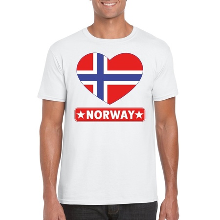 Noorwegen hart vlag t-shirt wit heren