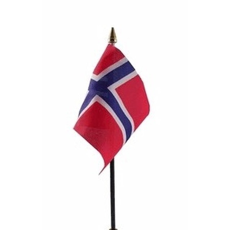2x stuks noorwegen tafelvlaggetje 10 x 15 cm met standaard