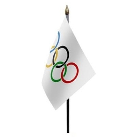2x stuks olympische Spelen tafelvlaggetjes 10 x 15 cm met standaard