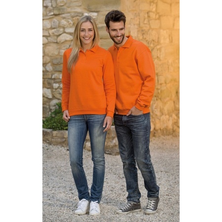 Oranje dames sweater met polo kraag 