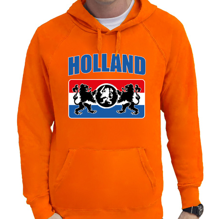 Oranje hoodie Holland / Nederland supporter Holland met een Nederlands wapen EK/ WK voor heren