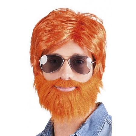 Orange wig with beard and mustache