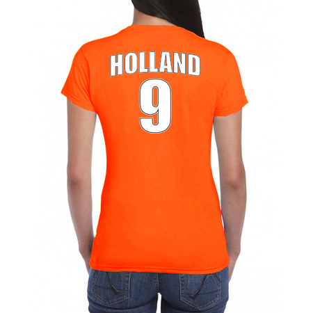 Oranje supporter t-shirt met rugnummer 9 - Holland / Nederland fan shirt voor dames