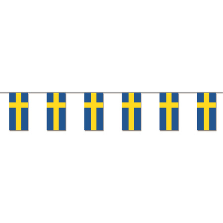 Bellatio Decorations - Vlaggen versiering set - Zweden - Vlag 90 x 150 cm en vlaggenlijn 4 meter  