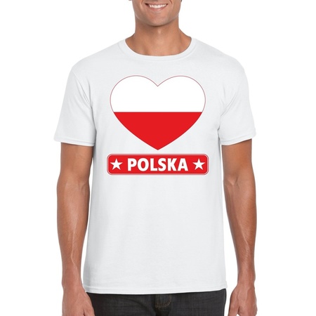 Polen hart vlag t-shirt wit heren