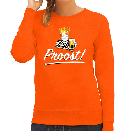 Proost sweater oranje voor dames - Koningsdag truien