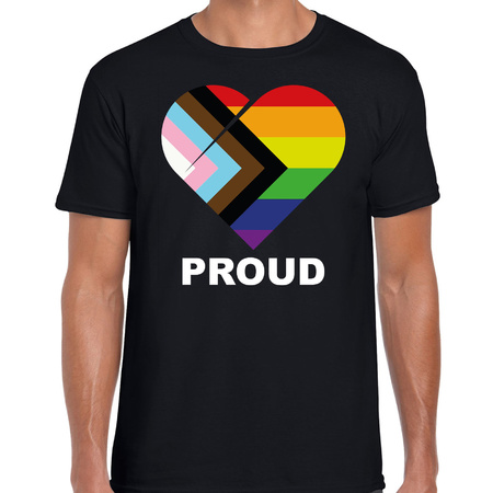 Proud progress pride vlag hartje / LHBT t-shirt zwart voor heren