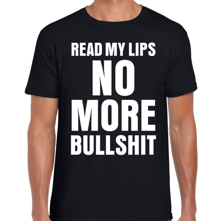 Read my lips NO MORE bullshit fun tekst t-shirt zwart heren