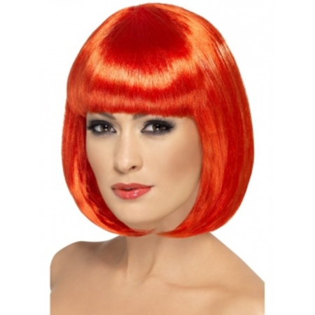 Red bob wig with straight fringe