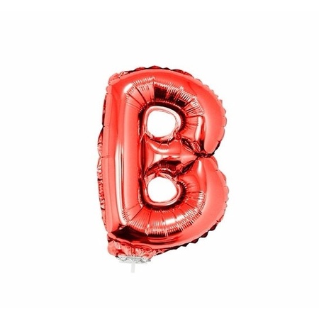 Rode opblaas letter ballon B op stokje 41 cm