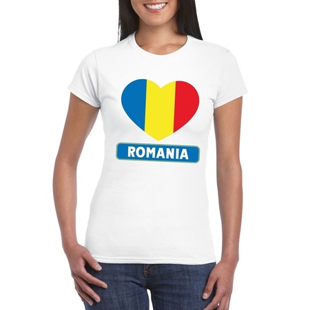 Romania heart flag t-shirt white women
