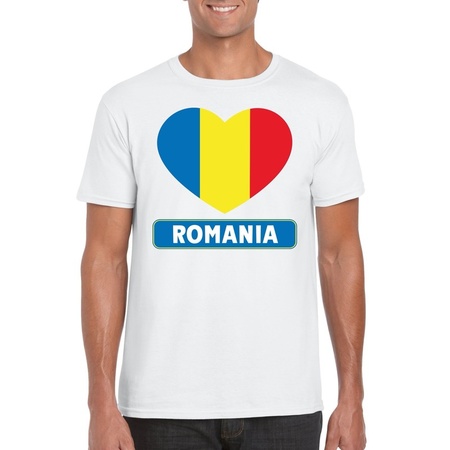 Roemenie hart vlag t-shirt wit heren