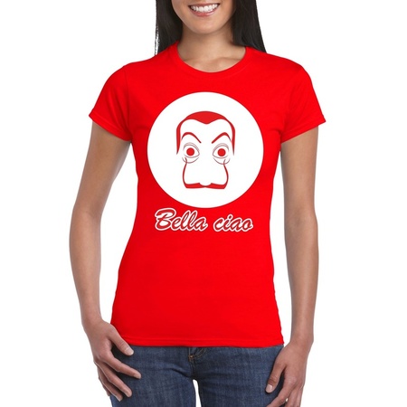 Rood Salvador Dali t-shirt met La Casa de Papel masker dames