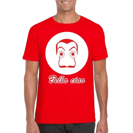 Rood Dali t-shirt met La Casa de Papel masker heren