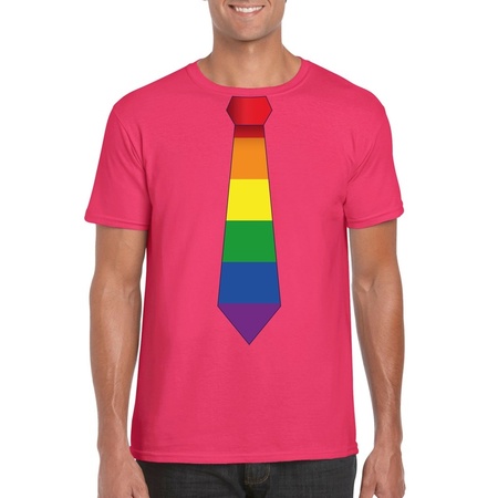 Pink t-shirt with Rainbow flag tie men