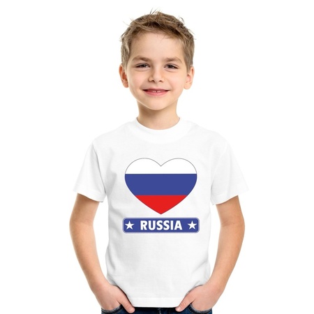 Rusland hart vlag t-shirt wit jongens en meisjes
