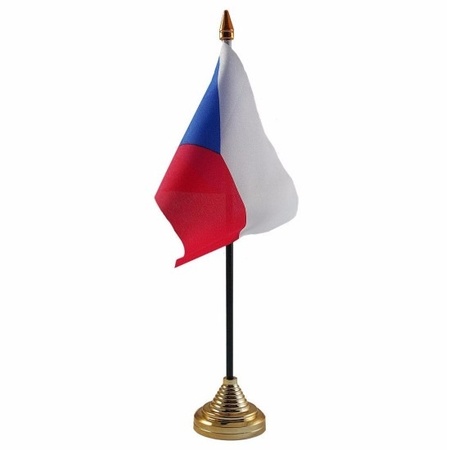 Set van 2x stuks Tsjechie tafelvlaggetje 10 x 15 cm met standaard