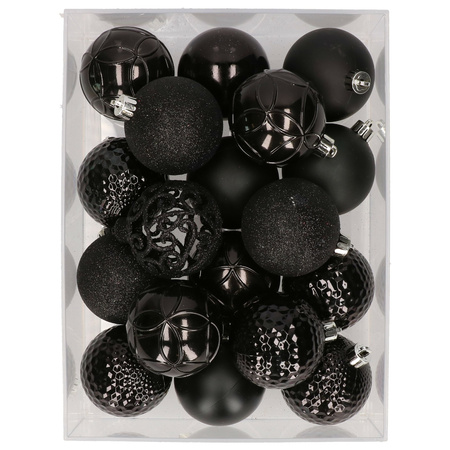 Mantsjoerije gebroken bereik Set van 37x stuks kunststof/plastic kerstballen zwart 6 cm in oranje  artikelen winkel Oranjeshopper