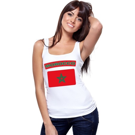 Singlet shirt/ tanktop Marokaanse vlag wit dames