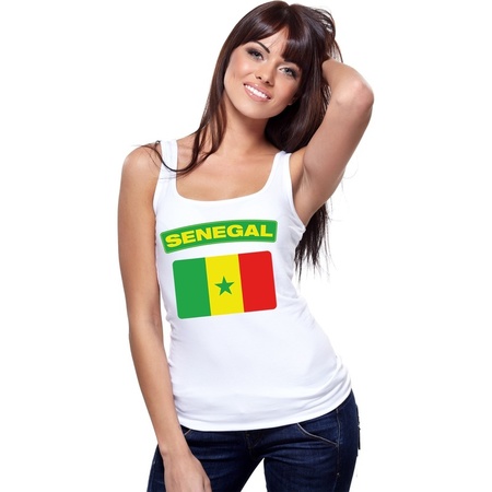 Singlet shirt/ tanktop Senegalese vlag wit dames