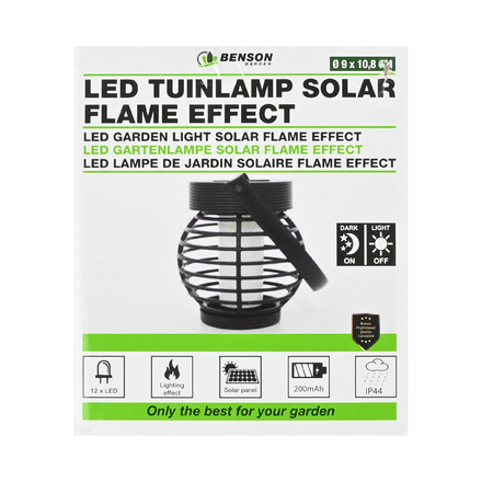 Solar lantaarn tuinlamp - zwart - LED flame effect - oplaadbaar - D9 x H10,8 cm